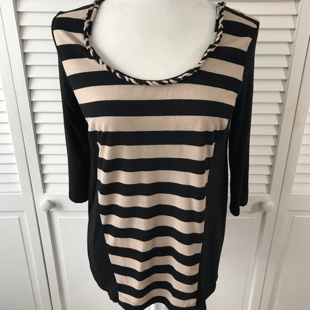 Allen B. By Allen Schwartz Black Cream Striped Top - Picture 4 of 6